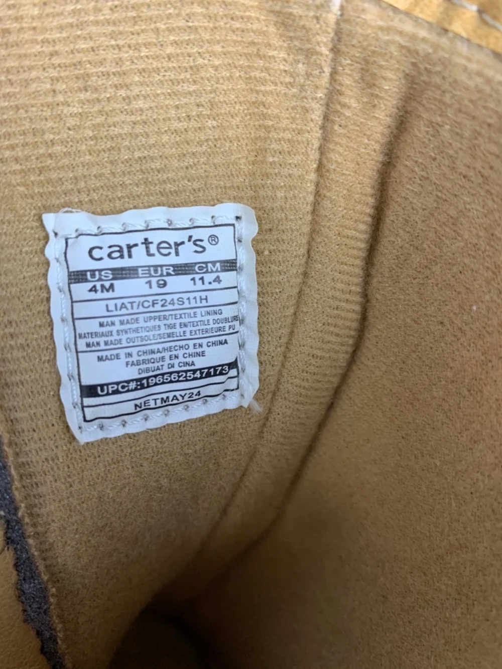 Carter's Tan Riding Style Boots Girl Toddler 4M Side Zippers Buckle Detailing